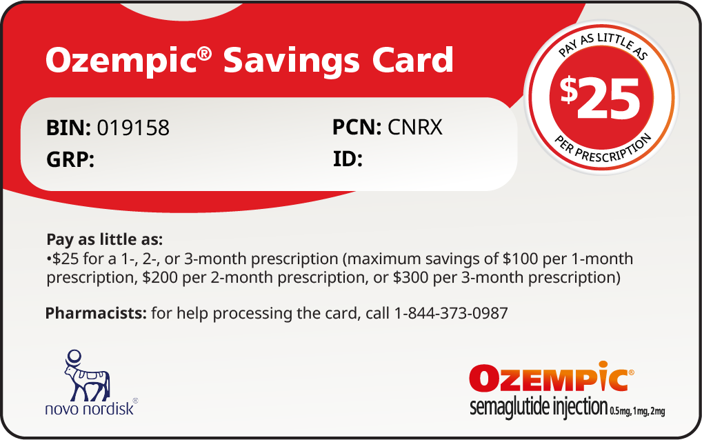 Ozempic® (semaglutide) injection 0.5 mg, 1 mg, 2 mg Savings Card